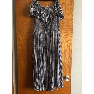 Striped off shoulder button down dress